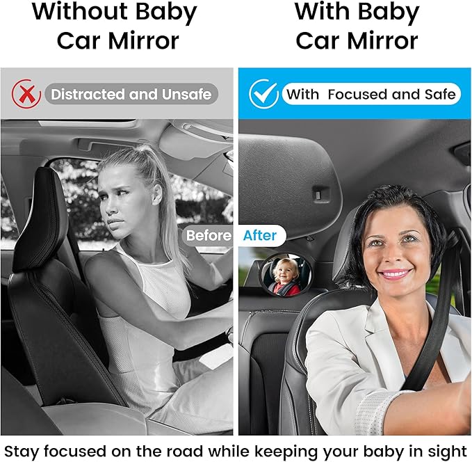 Baby Car Mirror for Rear Facing Carseat– 360° Adjustable, Shatterproof, Wide Angle View, Easy Installation, Fits Car, SUV & Truck, Lightweight Safe Design