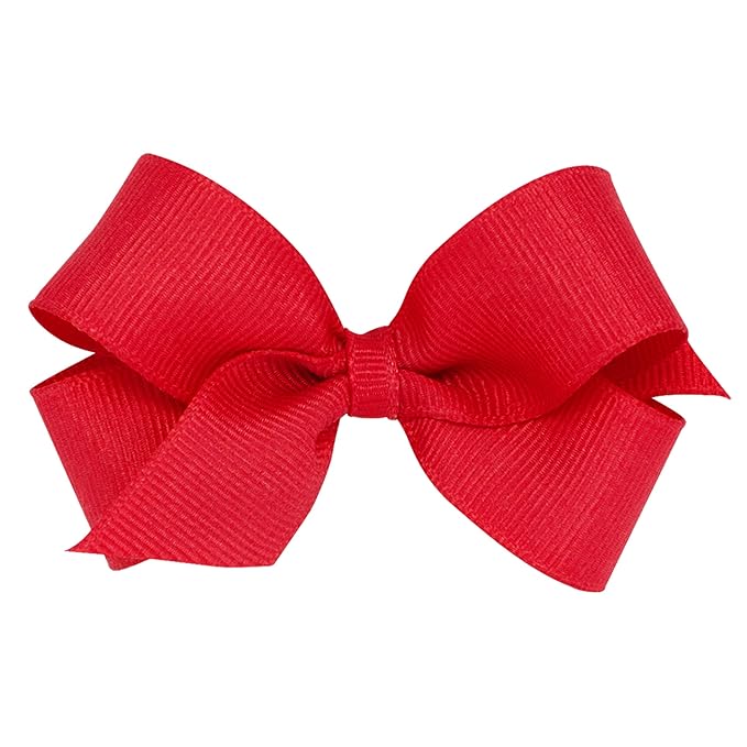 Wee Ones Girls' Classic Grosgrain Hair Bows with Plain Wrap Center, No-Slip Hair Clip, Handmade, Red, Mini