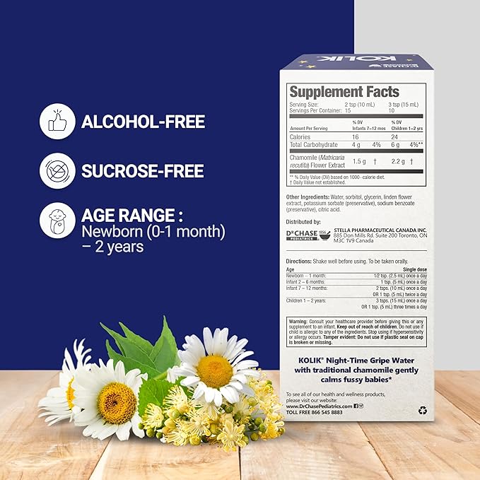 Dr. Chase Kolik Nighttime Gripe Water for Babies, Night Time Gripe Water for Infant Colic and Gas Relief, Safe and Soothing Colic Baby Relief - 5 Fl Oz