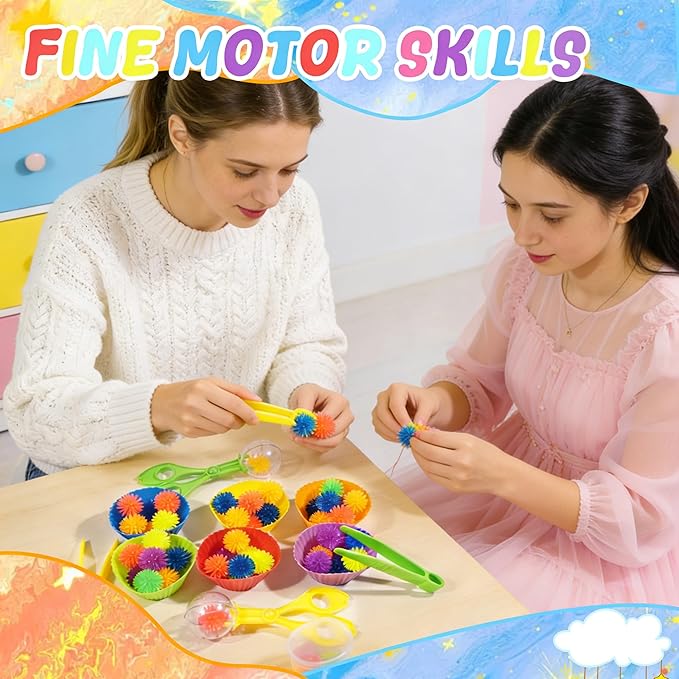 Bbiamsleep 78 Pcs Sensory Bin Filler Sensory Bin Items Fine Motor Skills Include Colorful Hedge Balls Tweezers Scissors Clips Sorting Cup for Sorting Counting Training