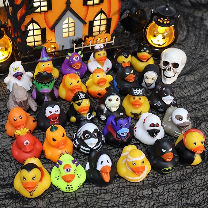 30 Pack Halloween Rubber Ducks-2.3 Inch Bulk Floater Ducks for Ducking Assortment Rubber Duckies for Kids Baby Bath Toys,Birthday Gifts Party Favors Summer Beach Pool Activity Toys