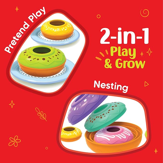Imagimake Nesting Doughnuts | Leaps & Bounds Baby Toys for 12+ Months | Learning Toys for 1+ Year Old Toddlers and Infant | 2-in-1 Play & Learn | Montessori Baby Toy | Birthday Gifts for 1 Year Old