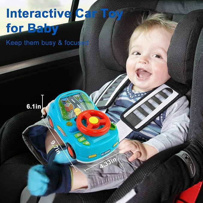 Toys for 1 + Year Old Boy,Toddler Racing Car Steering Wheel Toy with Sound & Light,Car Toys for Toddlers 1-3,Gift for 1 2 3 Years Old Boys Girls (Blue)
