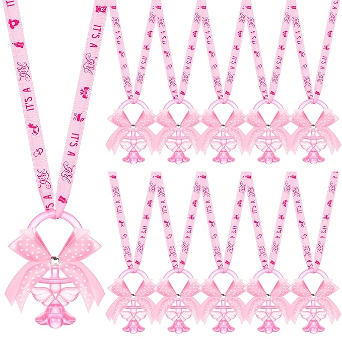 Tondiamo 60 Pcs Baby Shower Pacifier Necklace for Chupones para Baby Shower Game Party Favor Acrylic Angel Pacifier Charm for Girl Boy Guest Gender Reveal Party Decoration Table Scatter(Pink)