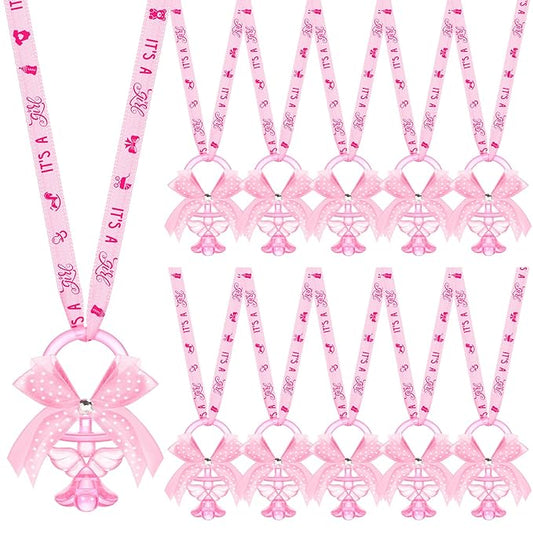 Tondiamo 60 Pcs Baby Shower Pacifier Necklace for Chupones para Baby Shower Game Party Favor Acrylic Angel Pacifier Charm for Girl Boy Guest Gender Reveal Party Decoration Table Scatter(Pink)