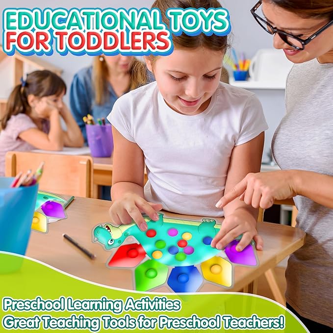 Dinosaur Color Sorting Sensory Toy Roadtrip Travel Essenstial for Toddler Boys Dementia Gift Fine Motor Autism Fidget Preschool Classroom Activities for Kid Valentine Day Easter Basket Stuffer