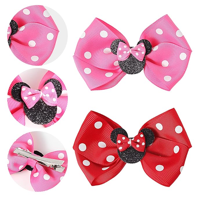 Hair Clip, Baby Girl Mouse Ears Hair Bows Clips, 4pcs Polka Dot Hair Accessory for Baby Kids Girls Women, Mice Hair Accessories for Glitter Party Princess Decoration Cosplay