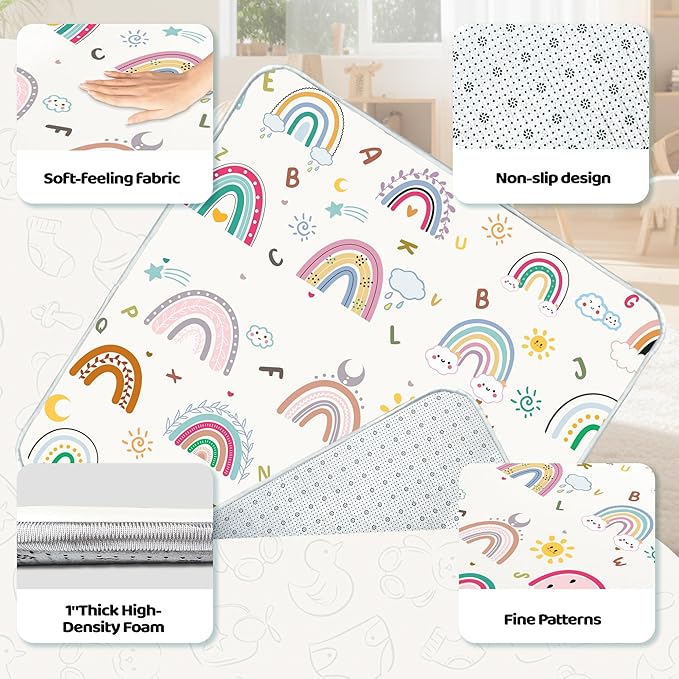 Baby Play Mat, 1-Inch Thick Foam 47" X 47" Playpen Mat,Waterproof & Non - Slip Playmat for Baby Play on Floor, Wipe - Clean, Ideal for Infants, Toddlers & Kids' Crawling and Tummy Time(Rainbow)