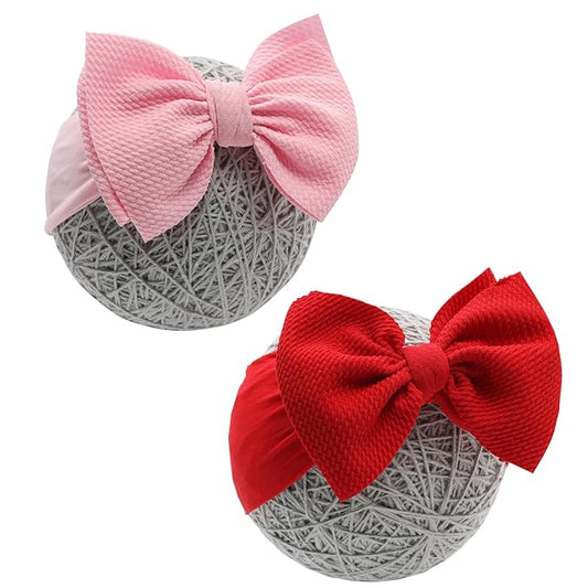 Valentines Baby Girl Bows Newborn Headband Infant Big Bows for Birthday/Baby Shower/Photography/Baby Gifts (Red&Pink)