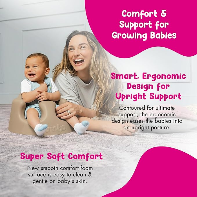 Bumbo Baby Infant Soft Foam Comfortable Support Wide Floor Seat Plus+ with 3 Point Adjustable Harness for Ages 3 to 12 Months, Taupe