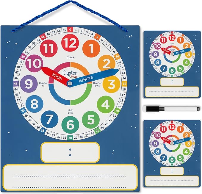 3 Pack Dry Erase Learning Clocks - Award-Winning Large Magnetic Clock & 2 Student Practice Clocks - Analog & Digital Classroom Teaching Tools - Includes E-Book to Help Kids Tell Time Easily