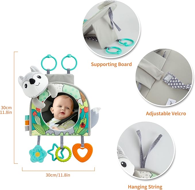 Lynncare Car Seat Toy, Baby Car Mirror Toy for Rear Facing, Travel Baby Activity Center with Hanging Engaging Toys for Infants Babies 0-6-12-18 Months Boy Girl