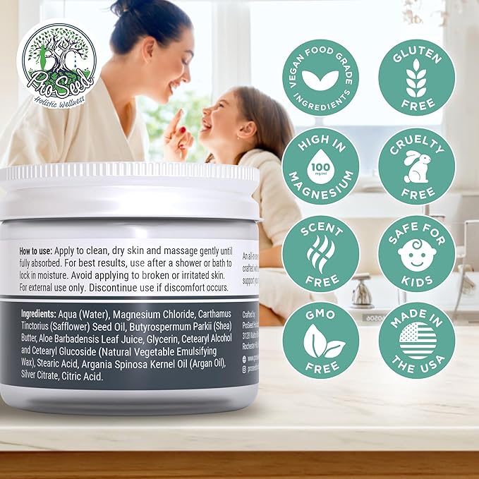 ProSeed Handmade All-Natural Magnesium Lotion for Kids – Vegan, 3000mg/oz Formula – Soothing Bedtime Body Rub for Kids, Toddlers & Pregnant Women – Butter & Oil Blend (2oz)
