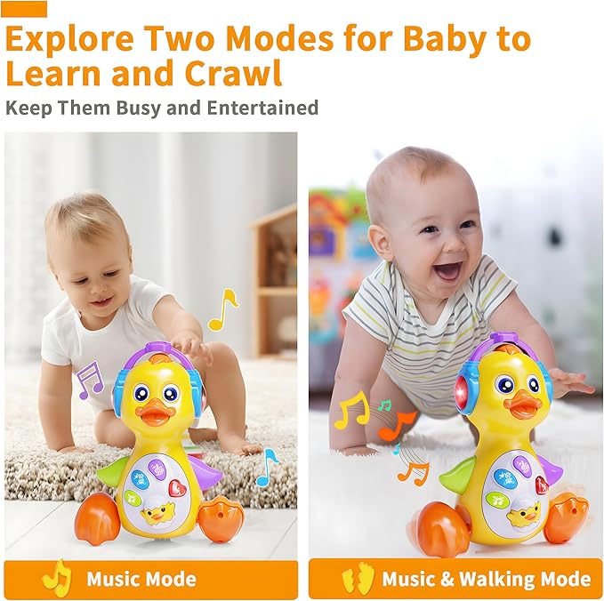 Yerloa Dancing Duck Infant Baby Toy 0-6 3-6 6-12 Month, Crawling Musical Tummy Time Music Light Up 4 5 7 9 10 11 Month Babies Girl Boy Christmas 1st Birthday Gift Moving Walking Activity Developmental
