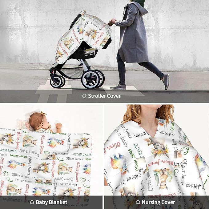 Personalized Winter Baby Car Seat Cover with Name Llama Winter Car Seat Cover for Baby Seat or Stroller Custom Infant Car Seat Covers Alpaca Minky Blankets Nursing Cover Breastfeeding Scarf