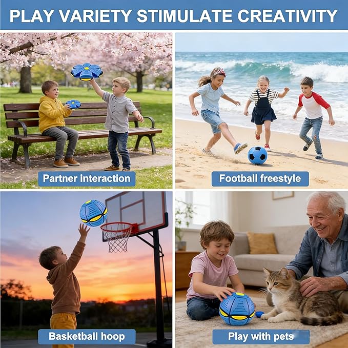 Magic Bouncing Ball with 6 LED Lights, 2-in-1 Flying Saucer Ball, Pop-Up Transform, Explosion-Proof,Gift Pack, Interactive Toy for Indoor & Outdoor Parent-Child Sports