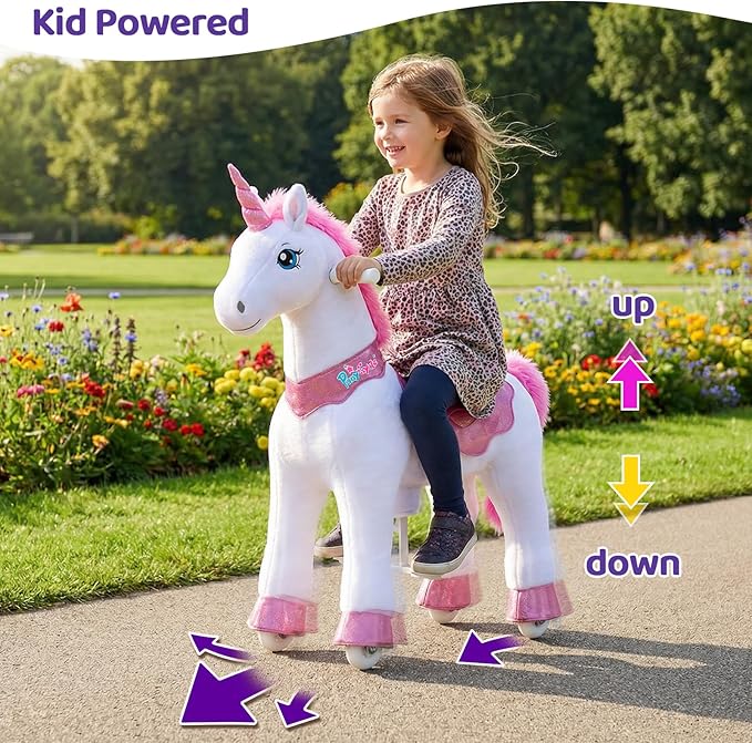 PonyCycle Ride on Unicorn Riding Unicorn Toys, Essential Model E Unicorn Gifts Ride on Pony for Girls (30" Height/Size 3 for Age 3-4) Plush Interactive Riding Horse Ride on Horse Toys Animal Pink E312