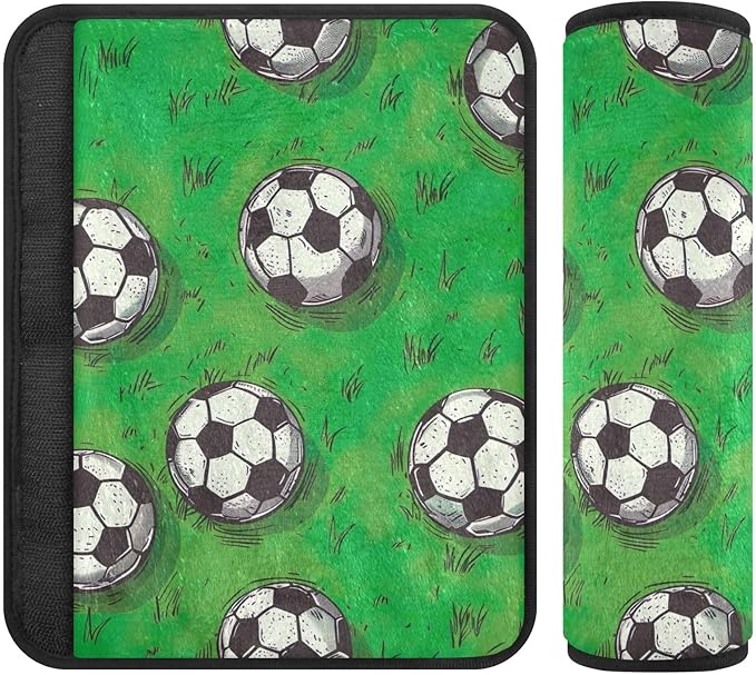 CHIFIGNO 2 Pack Car Seat Belt Covers Soccer Balls Green Field Seatbelt Pad Universal Seatbelt Shoulder Pad for Adults Kids Women Men