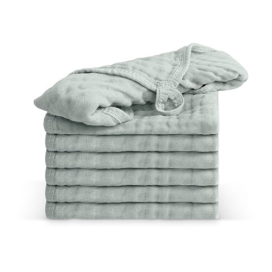 100% Cotton Baby Burp Cloths 10"x10" (8 Pack) Snuggle Comfort Muslin Washcloths - Newborn Baby Must Haves & Registry Gifts - Easy to Clean Cloth for Babies, New Born Boy & Girl (Fern)