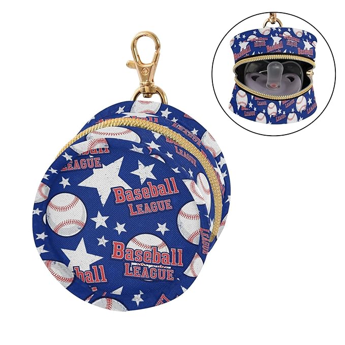 Baseball Stars Blue Print Pacifier Holder Case for Diaper Bag Portable Travel Pacifier Storage Case with Clip Newborn Baby Pouch for Baby Boys Girls Purse Outdoor