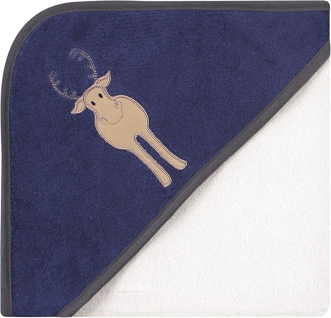 Hudson Baby Unisex Baby Cotton Rich Hooded Towels, Blue Moose, One Size