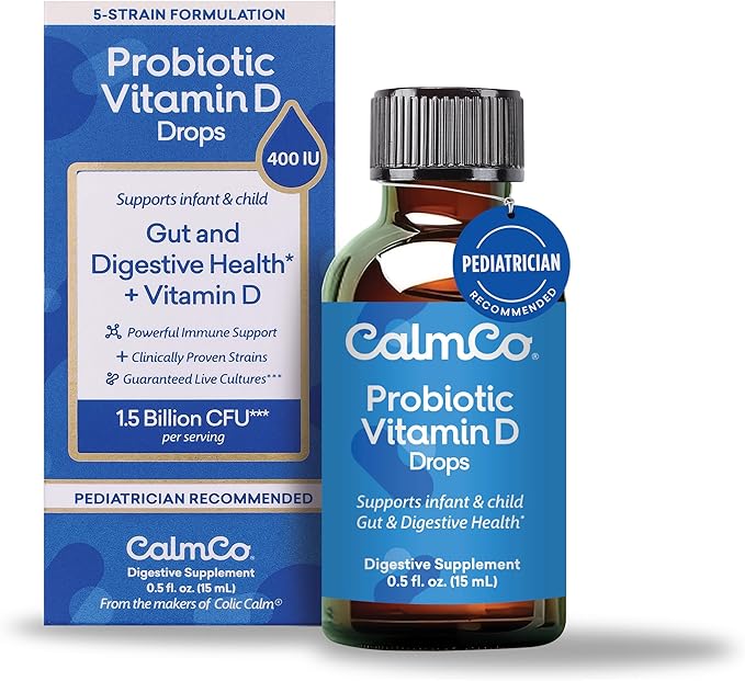 CalmCo Probiotic Vitamin D Drops - Supports Infant & Child Gut Health, Helps Reduce Gas, Colic & Fussiness, Baby Probiotic Drops with Vitamin D3, Pediatrician Recommended, Unflavored, 15ml (Pack of 1)