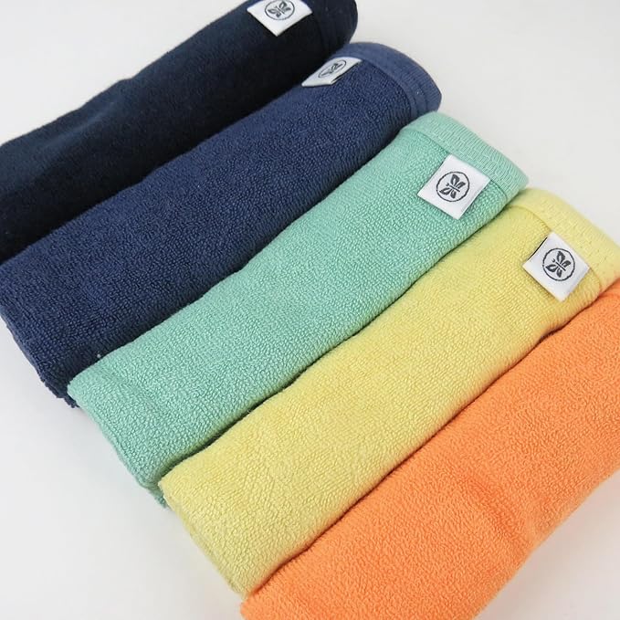 HonestBaby Unisex Baby Organic Cotton Washcloth Multi-Pack Winter Accessory Set, 5-Pack Rainbow Blue, One Size