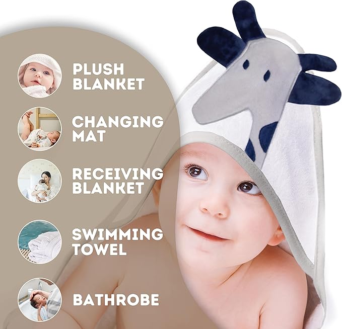 Mother's Choice Baby Hooded Towel - Large Size 33x33 Inch, 100% Cotton, Ultra-Soft & Absorbent Bath Towel for Newborns, Infants, Toddlers, Boys & Girls with Animal Hood (Giraffe)