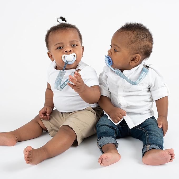 BooginHead by Infantino PaciGrip 2-Pack Pacifier Clips – Universal Fit, Gentle on Clothes, Keeps Pacifiers Clean & Close, Ages 0-36 Months, Blue Arrows