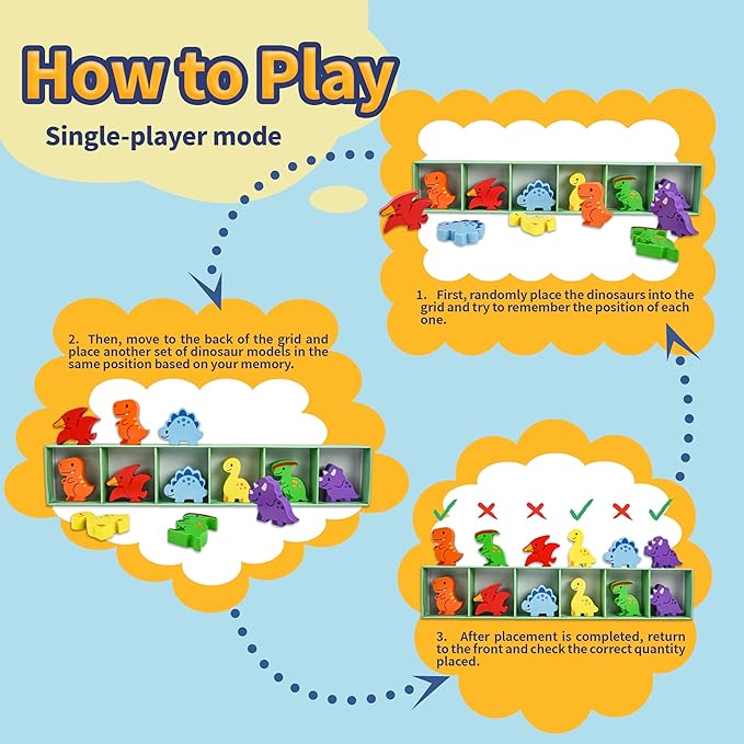 ZRRHOO Dinosaur Toys, Color Stack Game Toy, Fun Family Game for Kids, Board Wooden Educational Memory Toy, Montessori Toy for 3 Year Old Kids and Adults, Birthday Gift, Party Game for Girls & Boys