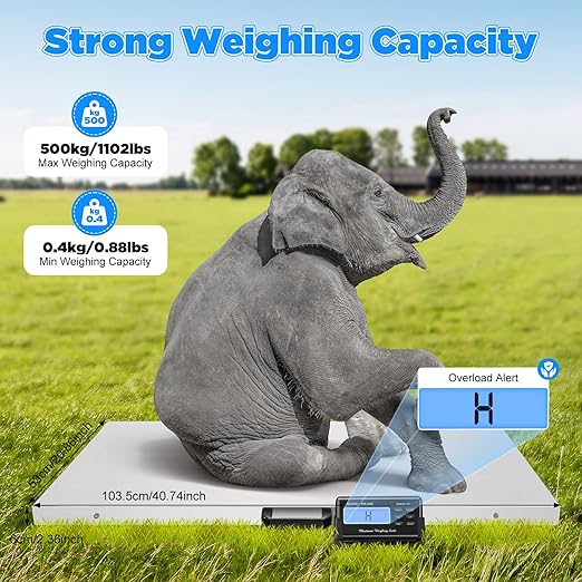 Pet Scale for Large Dog 1102lbs, PS-500 Electronic Stainless Steel Platform Heavy, Animal Scale Platform for Large Pets Postal Shipping Warehouse for Dog Pig Goat Sheep