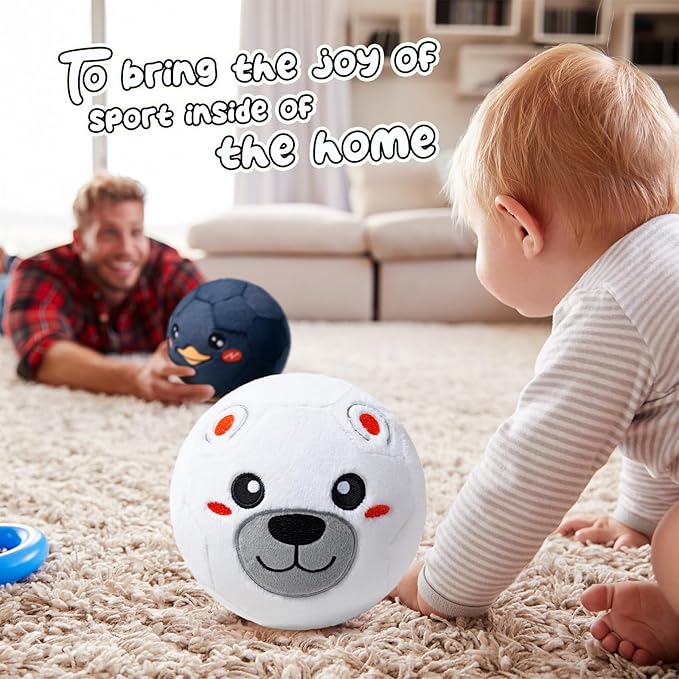 VangeBow Silent Indoor Soccer Balls for Toddlers 1-3, Inflatable Soft Plush Baby Toddler Soccer Ball Toys Gifts for 1 2 3 4 5 Year Old Boy Girl First Birthday Gift (Polar Bear, Pump Include)