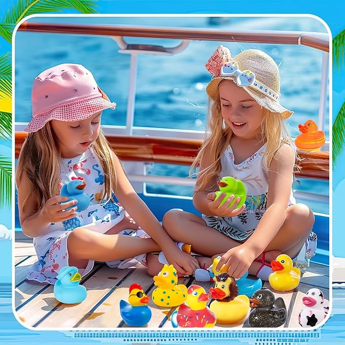 150 Pcs Cruise Ducks Tags Kits Includes 50 Pcs Cruising Ducks with 50 Pcs Cruise Duck Tags and 50 Pcs Rubber Bands Random Assorted Rubber Ducks for Cruise Ship Hiding Ducks