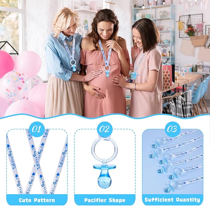 XINHUIDALSQ 36 Baby Shower Pacifiers Necklace, Cute Acrylic Pacifier Necklaces for Baby Shower Games Boy Charm, Party Favors, Decorations DIY, Gender Reveal Table Scatter(Blue)