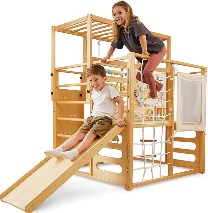 Avenlur Montessori Gym Alpine Wooden Jungle Gym with Indoor Swing, Toddler & Baby Climbing Toys, Rock Wall Perfect for Active Fun & Skill Development, Ages 2-8