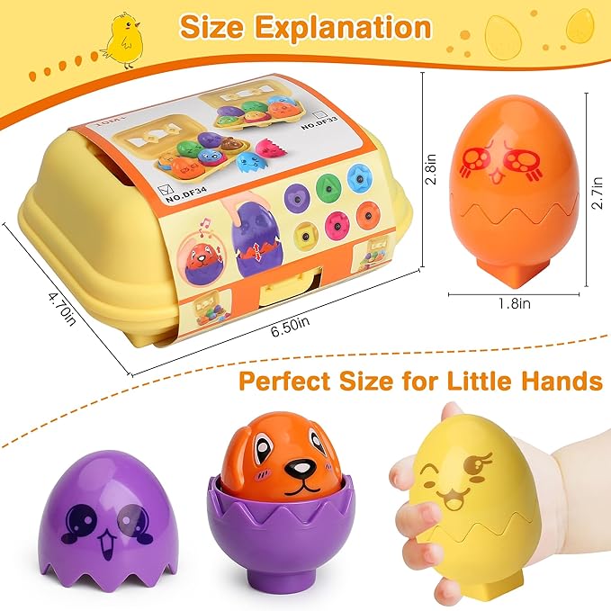 MOONTOY Matching Eggs Toy for Toddlers 1-3, Montessori Geometric Eggs Set, Easter Basket Stuffers for Toddlers, Educational Shape & Color Sorting Toys for 1 2 3 Year Old Girl Boy Baby