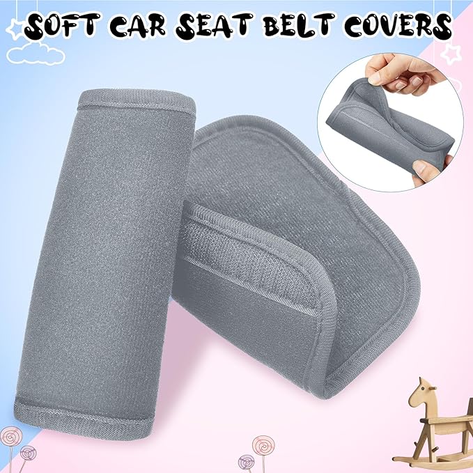 Riakrum 6 Pieces Car Seat Strap Pads Covers for Baby Kids, Carseat Strap Covers Shoulder Pads, Soft Seat Belt Cover for Infant Stroller Safety Belt Cushion for Boy and Girl, 2.4 x 5.7 Inches(Gray)