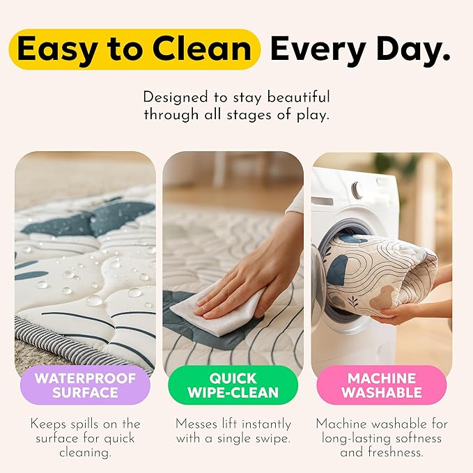Miotetto Baby Mat for Floor, 50" x 50" Playpen Mat, Thick Soft Foam Padding Baby Play Mat, Portable Quilted playmat - Washable Baby Floor Play mat, Non-Slip Play Mat for Babies & Toddlers