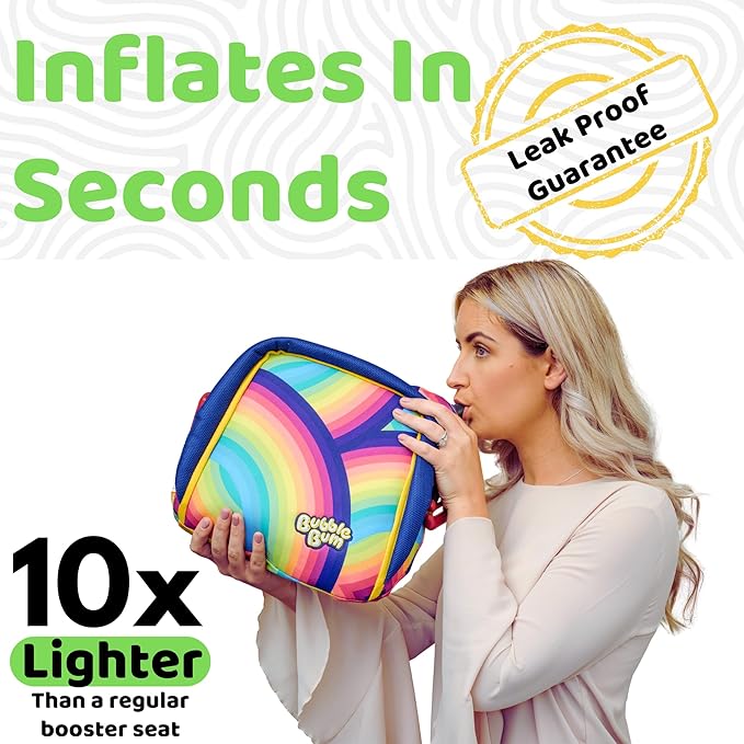 bubblebum Booster Car Seat, Inflatable Boosters Seat for Kids, Travel Booster Carseat, Narrow Backless Booster Car Seat for Travel, Inflatable Seats for Cars 40-100 lbs, for 4 Year Old + - Rbow