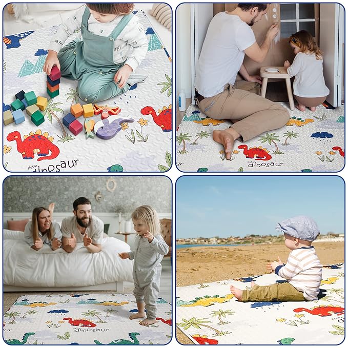 TANOSHII® Baby Play Mat for 59"x59" Playpen, Machine Washable Kids Mat, Cotton,Foldable Crawling Mat for Floor,One-Piece Crawling Mat Non Slip Baby Mat for Floor,Portable Travel(Dinosaur)