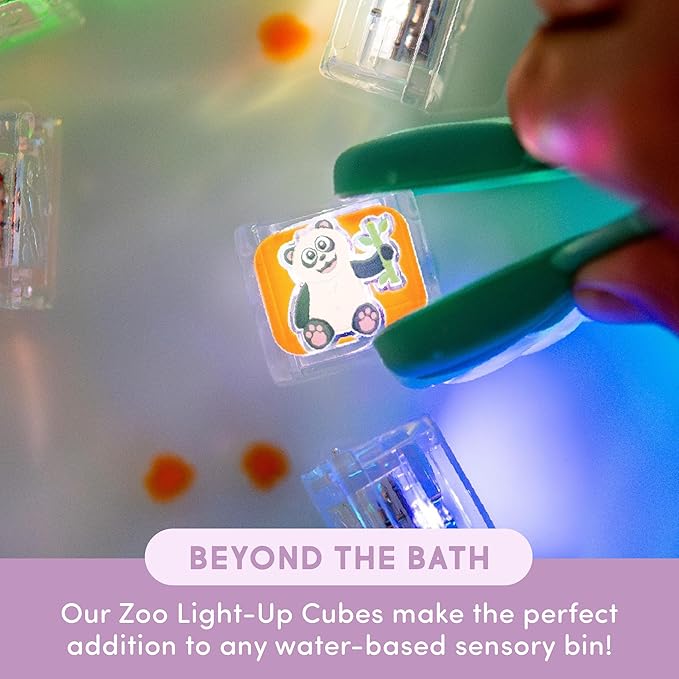 Glo Pals Water-Activated Light-Up Cubes for Bathtime and Sensory Play - Includes 6 Reusable Light-Up Cubes - Sensory Toys and Glowing Bath Cube for Kids and Toddlers - Zoo