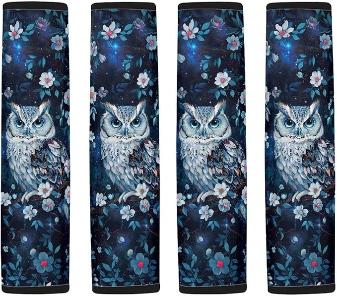 FOR U DESIGNS Car Seat Strap Covers for Kids and Adults, Trendy Seat Belt Cover Pad 2 Pack, Owl Flower Print Car Seatbelt Cushion Cover