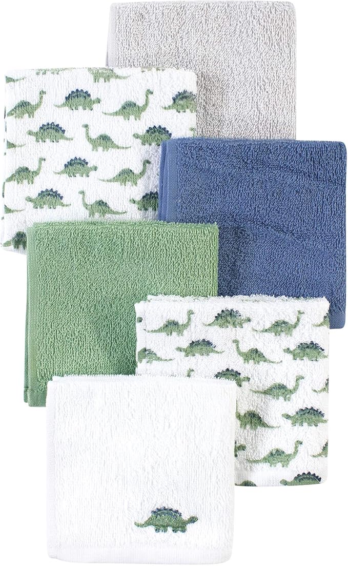 Luvable Friends Unisex Baby Super Soft Cotton Washcloths, Dinosaur, One Size