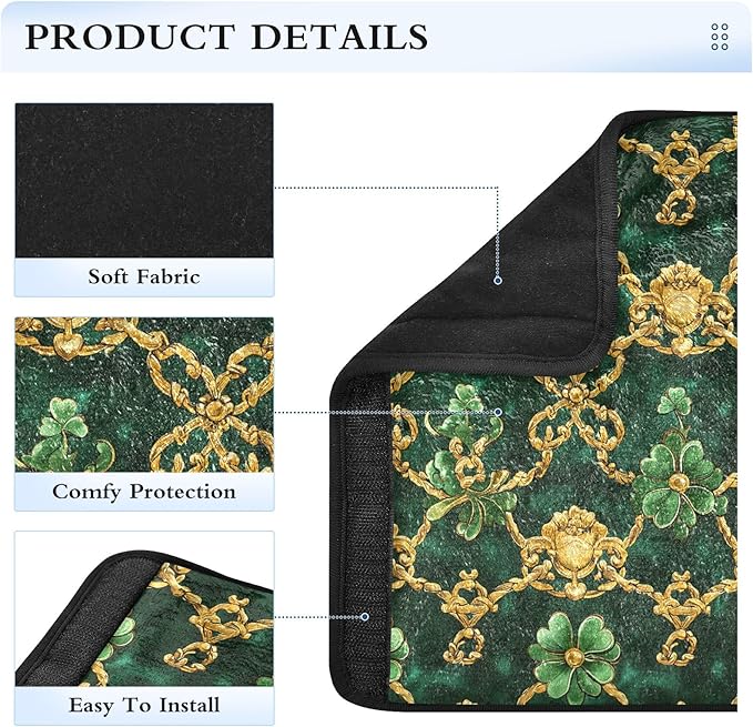 2Pcs Green Gold Shamrocks Car Seat Belt Covers Soft Seat Belt Strap Cover Seatbelt Shoulder Pad for Adults and Children