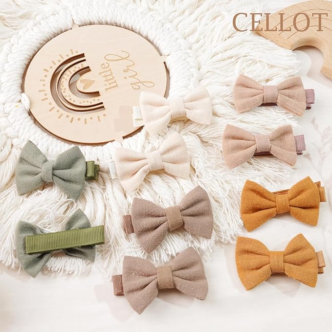 CÉLLOT 20Pcs Hair Clips Fully Lined 2 inch Bows Cotton and Linen Baby Hair Bows Hair Clips for Baby Girls Infants Toddlers and Kids