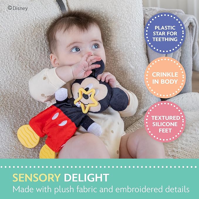 Kids Preferred Disney Baby Mickey Mouse Plush and Sensory Crinkle Teether Toys for Newborn Baby Boys and Girls 10 inches
