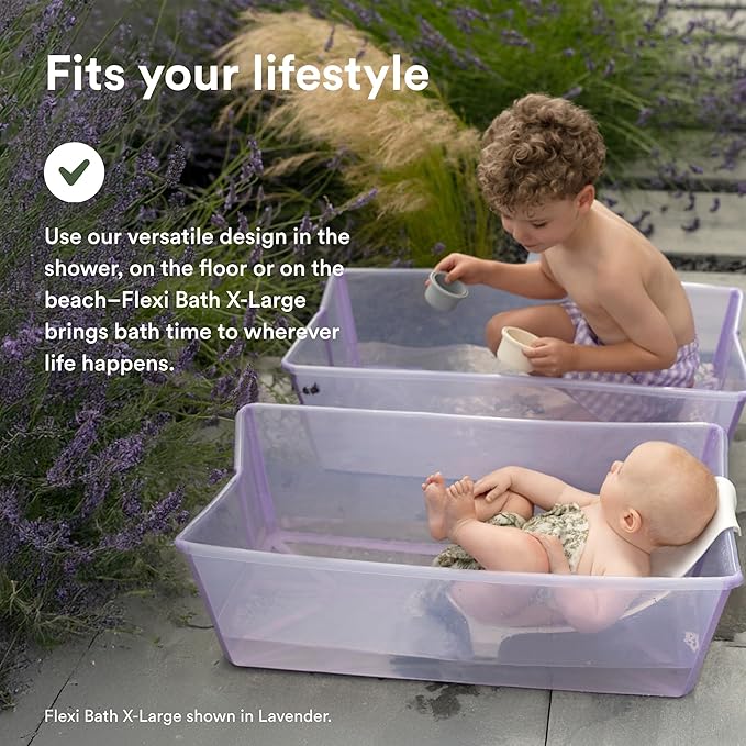 Stokke Flexi Bath X-Large Bundle, White - Spacious Baby Bathtub + Newborn Support - Lightweight, Foldable & Easy to Store - Best for Ages 0-6