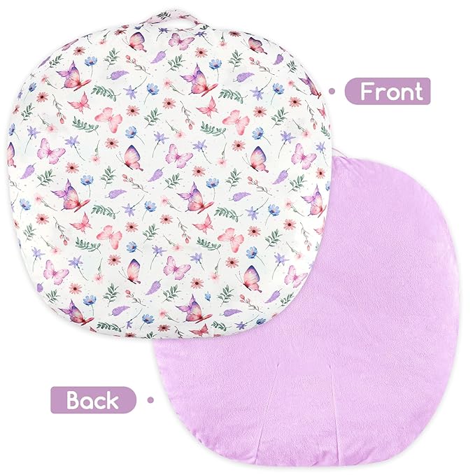 Newborn Lounger Cover for Boys Girls, Soft Comfortable Baby Lounger Cover 1 Pack Reversible Removable Fleece Slipover for Infant Lounger Pillow, Butterfly (Cover Only)