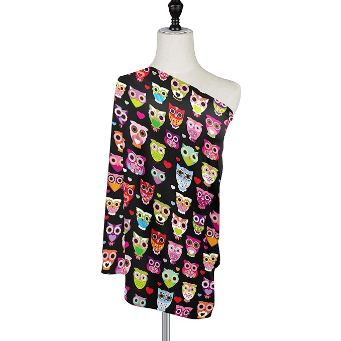 Cute Colourfull Owl Baby Car Seat Covers, Nursing Cover Breastfeeding Scarf Soft Breathable Stretchy Coverage, Infant Stroller Cover for Boys Girls