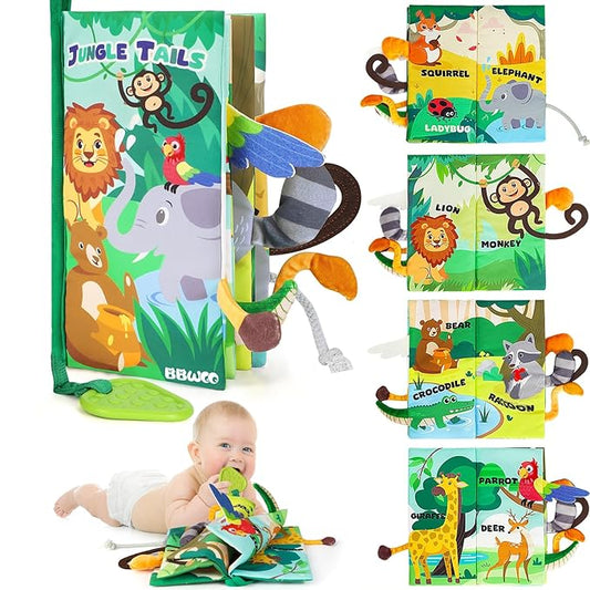 BBWOO Soft Baby Book Toy - Newborn Boy Girl Shower Gift - Tummy Time Toy for Infant 0-6 6-12 Months - Touch and Feel Sensory Crinkle Book with Teether - Baby Boy Girl Gift - Easter Basket Stuffers